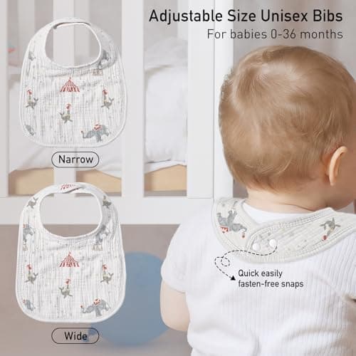 Baby Muslin Bibs 8 Pack, Drooling and Teething Bibs for Baby Boy, Absorbent, Soft Organic Cotton, Adjustable Bandana Bib for Newborn, Toddler, Infant 0-36 Months, Blue - Thumbnail 5