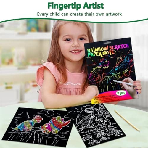 BAOXUE Rainbow Scratch Paper Art Set - Scratch Coloring Book for Kids Ages 4-8, Christmas Crafts, Stocking Stuffers - Thumbnail 2
