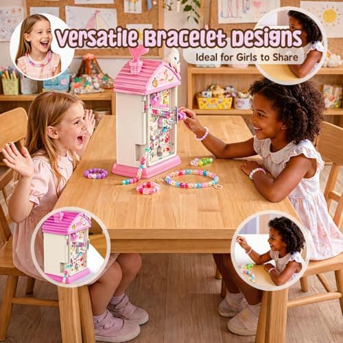 MAGTHIC Charm Bracelet Making Kit- Automatic Hand-Crank Pink House Toys that Inspires Creativity and Imagination, DIY Beaded Jewelry Maker Kit, Friendship Bracelets Birthday Gift for Girls Kids 6-12 - Thumbnail 2