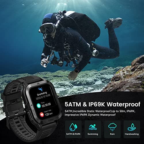 AMAZTIM Smart Watch, 60 Days Extra-Long Battery, 50M Waterproof, Rugged Military Bluetooth Call(Answer/Dial Calls), 1.85" Ultra Large HD Display, AI Voice Assistant, Compatible for Android and iOS - Thumbnail 5