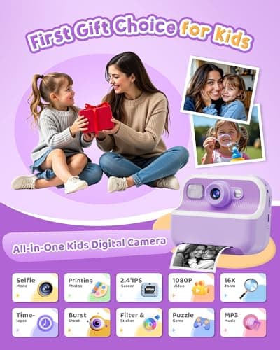 Instant Camera, Front Rear Dual Selfie Kids Camera with 1080P Videos, Holiday Birthday Gifts for Kids Age 3-12, Toddler Portable Travel Print Digital Camera Toy for 4 5 6 7 8 9 Year Boys Girls - Thumbnail 2