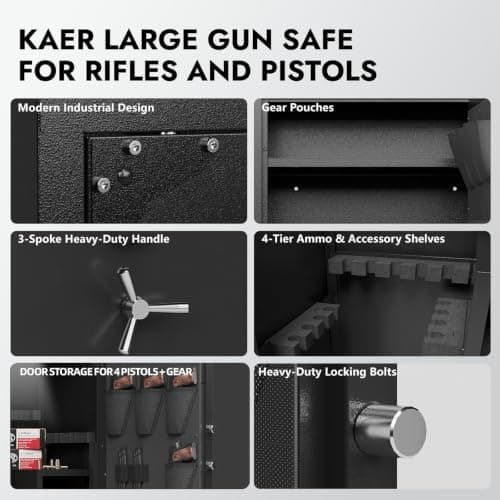 KAER Biometric Gun Safe 18-20 Gun Safe for Rifle and Pistols with Removable Racks Pistol Pouches Adjustable Shelves Large Rifle Safe for Home Defense Hunting Enthusiasts for AR-15 Rifle Shotguns - Thumbnail 5