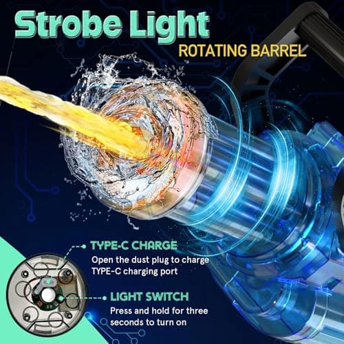 Electric Water Gun Automatic Gatling – 30FT Range, 400ml Capacity, Rotating Barrel with LED Muzzle Flash, Rechargeable Battery Powered Squirt Gun for Outdoor (Gatling Water Gun - Black) - Thumbnail 4