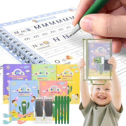BYFWH Upgraded Large Size Magic Practice Copybook for Kids, Reusable Grooved Handwriting Practice Book for Preschool Kids Age 3-8 Calligraphy with Catus Pens & Storage Bag (5PCS 7.3 * 10.3 inch) - Image 1