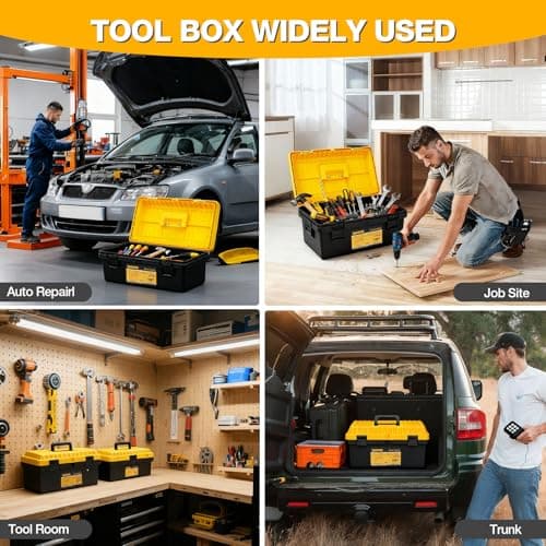 4 Pack Tool Box Heavy Duty Plastic Toolbox with Removable Trays & Dividers,Professional Lockable Portable Storage Box 13"15"17"19"Organizers for Garage Workshop Jobsite Home Hand Power Craft Tools - Thumbnail 6