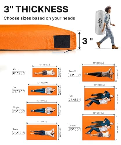 GAIALOOP 3 Inch Memory Foam Camping Mattress, Dual Layer Thick Sleeping Camp Pad for Car Tent Cot, Roll-Up Portable Glamping Floor Bed for Guests Sleepover[Single: 75 * 30 * 3"] - Thumbnail 5