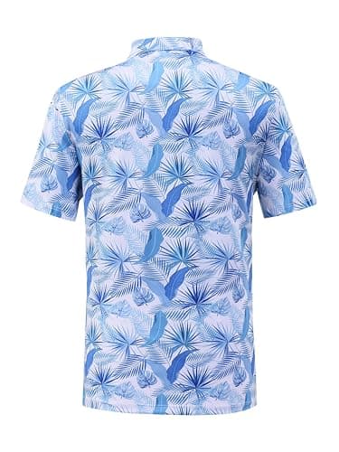 Bnosio Men's Golf Polo Shirts Short Sleeve Moisture Wicking Hawaiian Tropical Polos Performance Golf Shirts Dry Fit Blue Leaf Size S - Thumbnail 3
