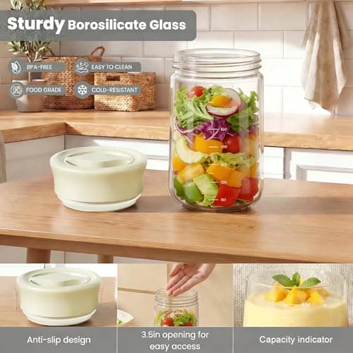 LAKUMIQI Overnight Oats Containers with Lids, 2 Pack 17oz Glass Jars with Airtight Lids, Wide Mouth Mason Jars, Food Coffee Bean Storage Containers for Yogurt, Chia Pudding, Snack, Salad(Blue+Grey) - Thumbnail 6