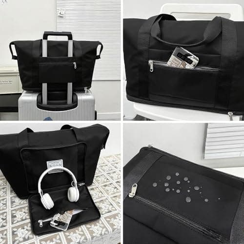 Large Capacity Foldable Travel Bag, Sports Shoulder Bag, Duffel Bag, Wet and Dry Separation, Waterproof Oxford Fabric, Black, Large - Thumbnail 2