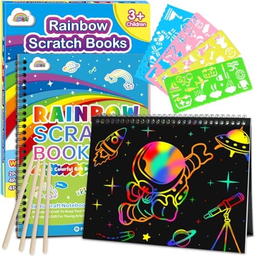 ZMLM Scratch Paper Art-Crafts Gift: 2 Pack Rainbow Notebooks Supplies Toys Easter Basket Stuffers for 3 4 5 6 7 8 9 10 Years Old Girls and Boys Kids Valentine's Day Birthday Party Games (Blue) - Image 1