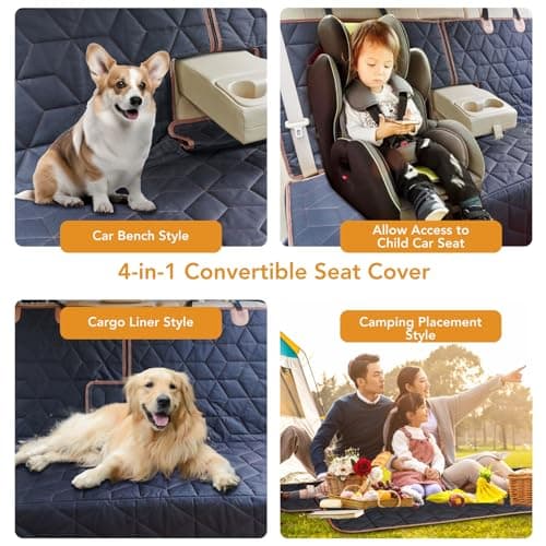 Petiza Dog Car Seat Cover for Back Seat, Heavy-Duty Non-Slip Waterproof Car Bench Protector for Pets,Compatible with Middle Armrests ，Dog Seat Cover Universal for Cars Trucks and SUVs - Thumbnail 3