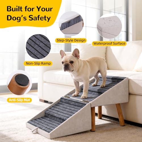 17.13" H Dog Stairs for Small Dogs, 2-in-1 Pet Steps & Ottoman - Foldable Dog Stairs for Couch, Non-Slip Wooden Pet Stairs for Puppy Senior Injured Dogs - Thumbnail 4