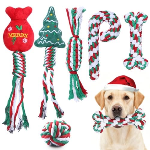Yteseery 6 Pack Christmas Dog Rope Toys for Small Medium Dog, Chew Training Cotton Toys for Puppy Teeth Cleaning and Interacting Play Games - Image 1