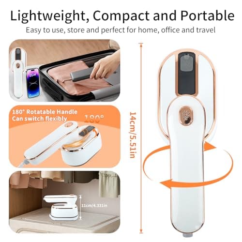 1000W Travel Steamer for Clothes, Portable 2-in-1 Handheld Steamer & Iron, 20s Fast Heat-Up, Sharp-Corner Detail Panel, Foldable 180° Handle, Compact for Home & Travel (Pearl White) - Thumbnail 6