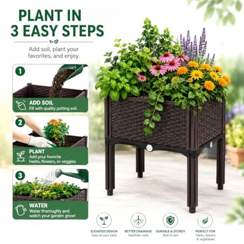 SUPCLUB 4 Sets Raised Garden Bed with Legs 63x15.8x14.6in Patio Elevated Flower Bed Plant Vegetable Boxes Stand for Indoor Outdoor Plant Fence Balcony Yard - Thumbnail 6