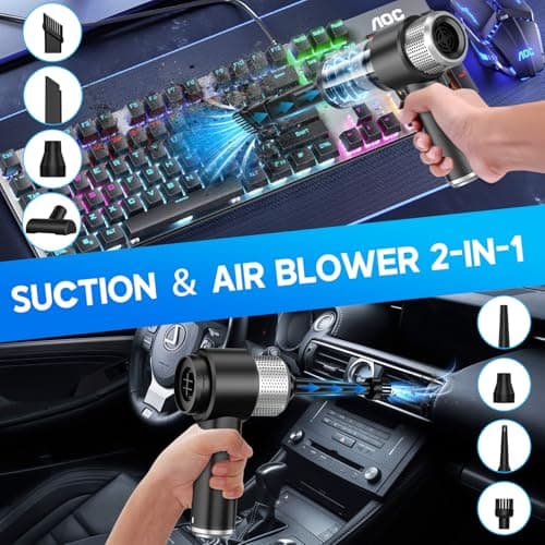 JONYJ Handheld Car Vacuum Cleaner, 16000PA Hand Held Vacuum Portable Cordless, 2 in 1 Air Duster and Vacuum Cleaner with LED Light, Multi-Nozzles, 120W High Power Mini Vacuum for Home, Pet, Office - Thumbnail 2