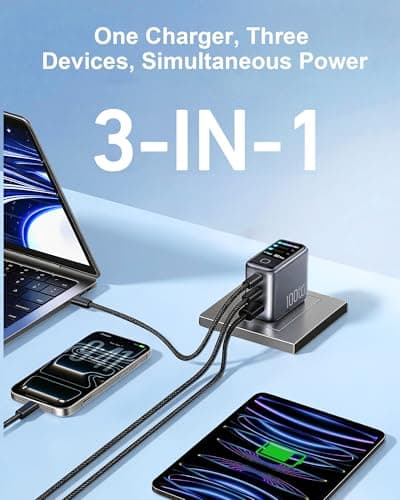 100W USB C Charger Block,3-Port PD PPS GaN Compact Foldable Plug,Smart Display Touch Control,Fast Charger with 5ft Cable for MacBook Pro/Air, iPad Pro, iPhone 17/16/15 Series,Pixel 9/8 Series,Laptop - Thumbnail 2