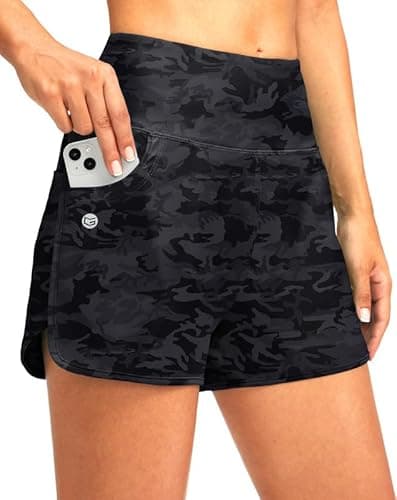 G Gradual Women's 3" High Waisted Swim Board Shorts with Pockets Quick Dry Swimsuit Bottoms Bathing Suit for Women with Liner(Grey Camo,XL) - Image 1
