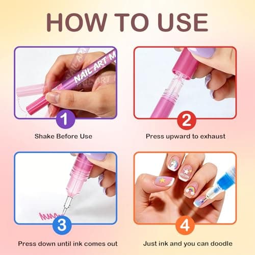 LuneHe life 12 Colors Nail Art Pens Set, Quick Dry Nail Art Markers & Nail Polish Pens for Drawing, Painting and Dotting, DIY Manicure Tools for Nail Design, Home Salon Use - Thumbnail 6