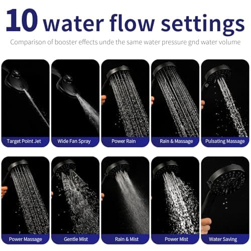 Magnetic Handheld Shower Head with Filter， High Pressure 10-Spray-Mode Detachable Shower Head with 60-Inch Hose, Powerful Hand Held Shower Head for Low Water Pressure（Matte Black） - Thumbnail 4