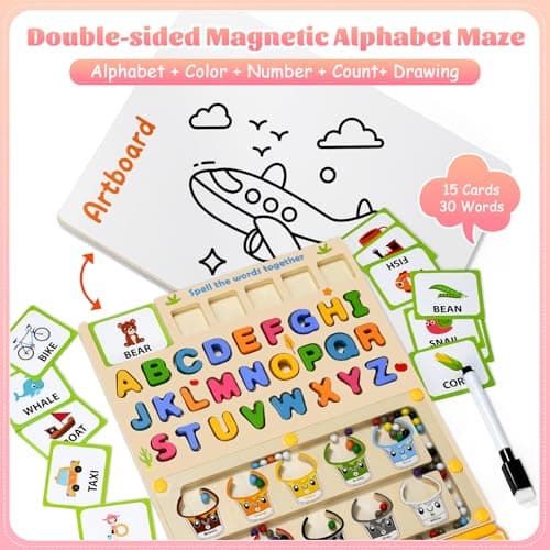GAKICO Magnetic Color and Number Maze: 5-in-1 Montessori Toys for Toddlers 3 4 5 Years Old, Wooden Alphabet Maze Letter Puzzle Fine Motor Skills Sensory Toys, Christmas & Birthday Gift for Kids - Thumbnail 4