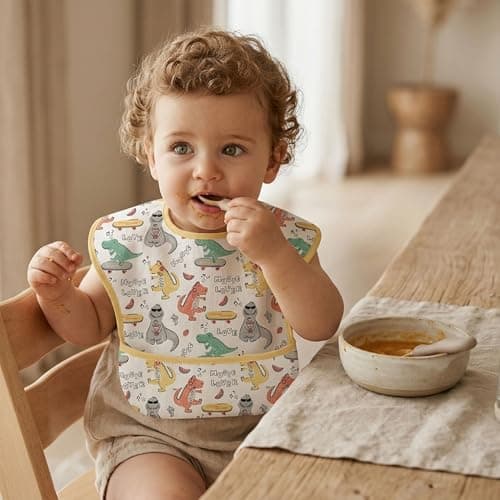 CIVARUA KIDS 3-Pack Baby Feeding Bibs | Waterproof Stain-Resistant 3D Food Catcher, Soft Lightweight Design for Baby-Led Weaning, Infants & Toddlers 3-24 Months Digger Dinosaur - Thumbnail 2