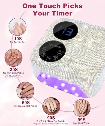 80W Cordless Wireless Nail Lamp, Professional UV Light for Gel Nails with Rechargeable Battery, Dual-Screen Display & Magnetic Base, Fast Curing Gel Polish Nail Dryer, LED Nail Light (Diamond) - Thumbnail 3