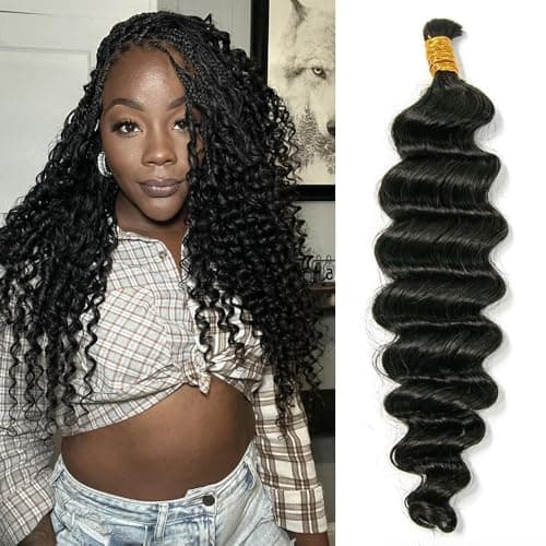 Human Boho Braiding Hair Deep Wave 100% Unprocessed Brazilian Human Braiding Hair 100G Boho Hair for Braiding NC 22 Inch - Image 1