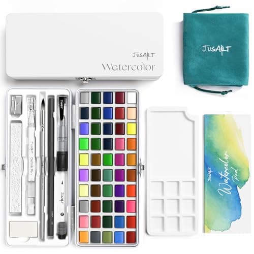 JusArt 50 Colors Watercolor Paint Set,Art Supplies with Metallic Color, Detail Painting Brushes, Water Brush Pens, Portable Travel Watercolor Painting Set for Adult, Artists, Professionals - Image 1