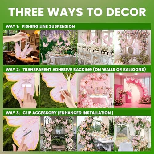 Mverse 3D Butterfly Wall Decor - Gold Paper Butterflies Sticker for Balloon Arch Garland & Cake Topper - Removable Mural Decals for Baby Shower, Wedding, Nursery & Girls Room Decoration (Pink) - Thumbnail 6