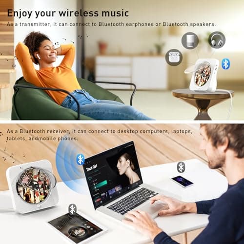 SKYANS CD Player Portable with Bluetooth 5.1 & HiFi Speakers, CD Players for Home with Remote Control & LCD Display, CD Music Player Supports CD/USB/TF Card/FM Radio/AUX/Headphone Jack - Thumbnail 5