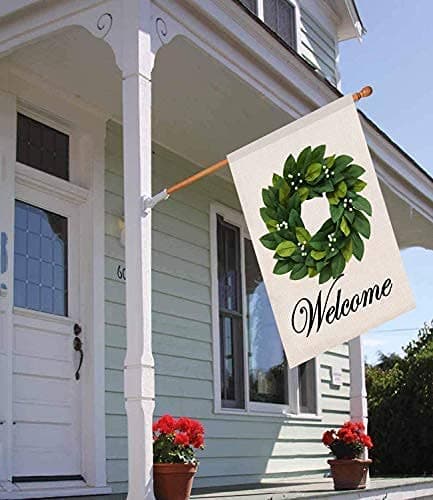 Baccessor Spring House Flag Wreath Garden Flag Magnolia Leaves Welcome Large Yard Flag 28 x 40 Inch Double Sided Burlap Summer Outside Decor - Thumbnail 3