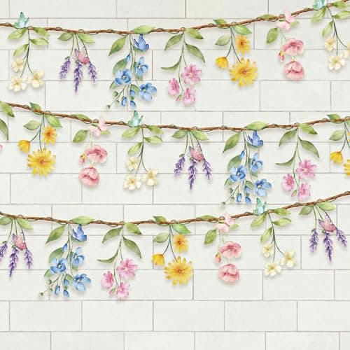 2 Pcs Wildflower Garland, Wildflower Party Decorations Reusable Garden Flower Banner for Baby Shower Birthday Spring Mothers Day Supplies Fresh Off the Market Bridal Shower Girl Party - Image 1