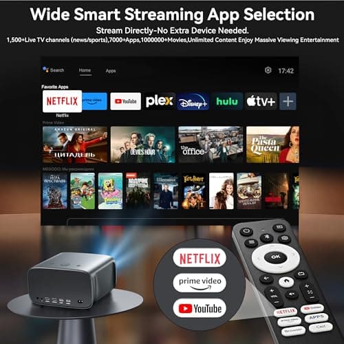【2000 ANSI/4K Supported/30W Dolby/Official Apps】OS 2.0 Smart Projector with WiFi and Bluetooth, Portable Home Theater Movie Projector, AI Auto Focus & Keystone, 400'' Display Indoor/Outdoor Proyector - Thumbnail 3