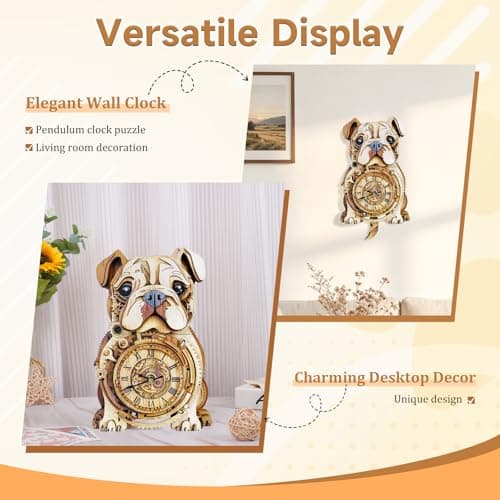 Kosmickiss Wooden Models for Adults to Build-Bulldog Clock with Swinging-3D Wooden Puzzles for Adults-Dog Mom Gifts for Women-DIY Clock Kit - Thumbnail 3