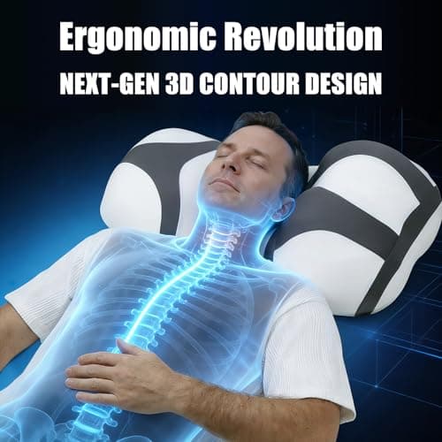 Aeepilo Ergonomic Cervical Pillow for Neck Pain Relief - Contoured Memory Foam for Side, Back, Stomach Sleepers - Cooling Orthopedic Neck Support Pillows with Washable Case, only for Adult - Thumbnail 3