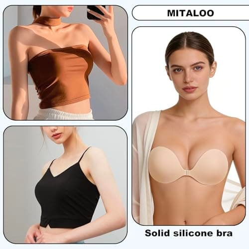 MITALOO Sticky Bra Slicone Adhesive Bra Seamless Push Up Invisible Strapless Backless Covers for Women Beige - Thumbnail 6