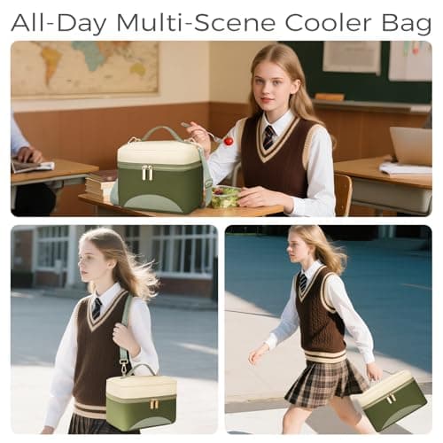 WOOMADA Insulated Lunch Bag For Women - Leakproof Adult Lunch Box With Adjustable Strap, Ideal For Office, Picnic, Hiking, Beach - Stylish Cooler Tote Bag - Thumbnail 6