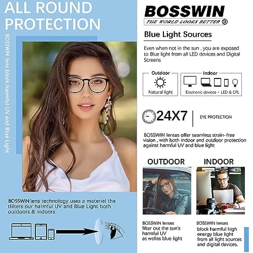 BOSSWIN Blue Light Blocking Glasses for Women/Men - 4-Pack Computer Reading/Gaming/TV/Phone Glasses, Anti-Glare - Thumbnail 2