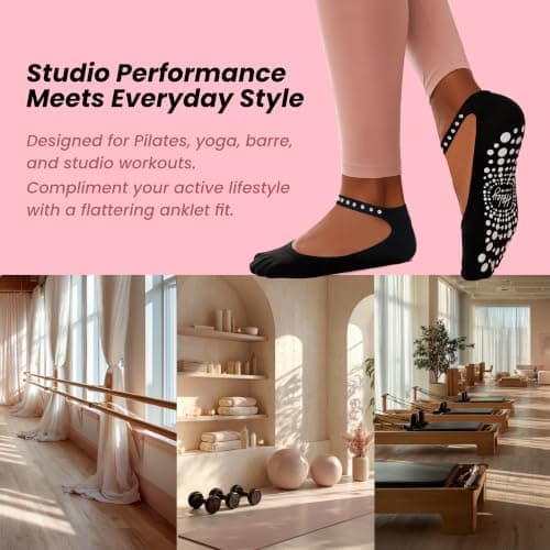 Hidey Style Premium Austrian Crystal Grip Socks for Women (1 Pair), Stylish Anklet with Gel Grips for Pilates & Yoga – Breathable Women’s Socks - Thumbnail 6