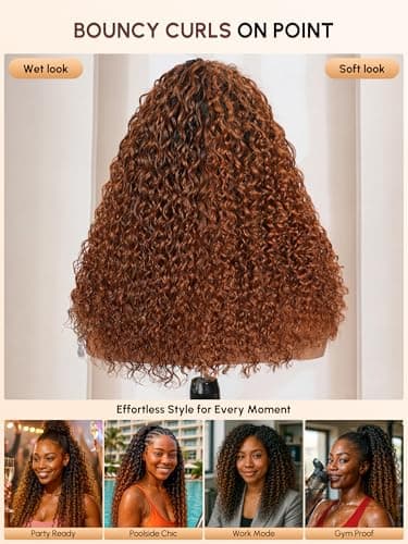 shangyinfa T1B/30 Ombre Half Wig Water Wave Human Hair | 4C Edges + Dark Roots Blend | Drawstring Quick Install | No Glue Fuss | 3B/3C Hair | 3-In-1 Wig | True-to-Length 16 Inch | All-Day Wear - Thumbnail 5