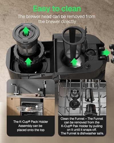 HBN Single Serve Coffee Maker for K-Cup & Ground Coffee, Fast Brew One Cup Coffee & Tea Machine with 10oz Stainless Steel Tank, Compact Design Capsule Coffee Machine, Black - Thumbnail 6