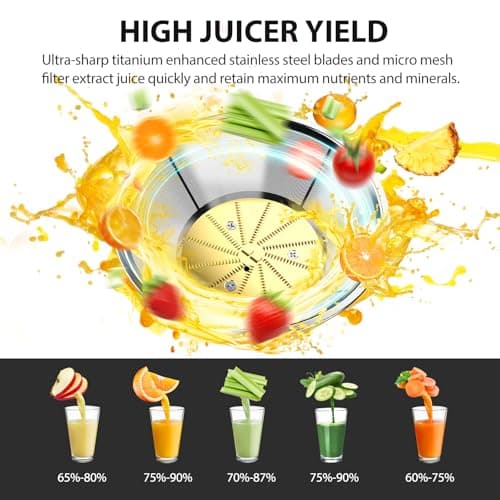KOIOS 1300W Centrifugal Juicer Machine, Juice Extractor with Extra Large 3 Inch Feed Chute, Full Copper Motor, Titanium-Plated Filter, High Juice Yield, 3 Speeds Mode, Brush Included, Non-BPA, Red - Thumbnail 5