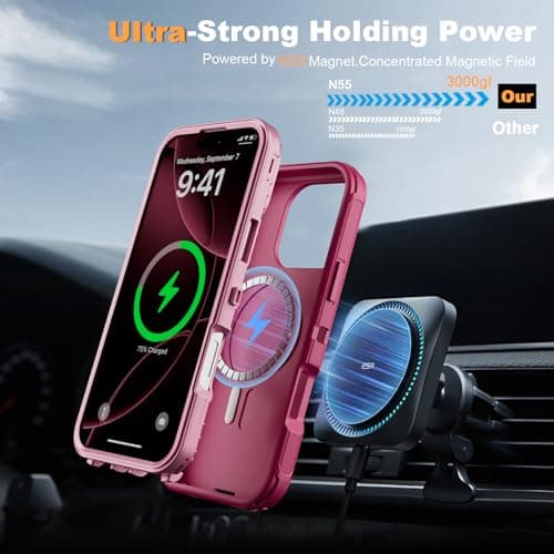 Follaroma for iPhone 16 Pro Max Case with Stand & Built-in Camera Cover, MagSafe Compatible, Heavy-Duty Shockproof Protection, Magnetic & Rugged Phone Cover for iPhone 16 Pro Max 6.9'', Hot-Pink - Thumbnail 4