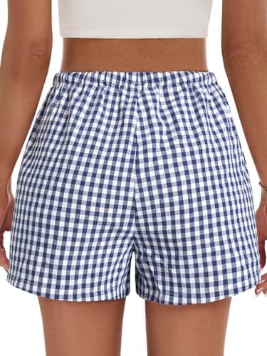 GKBK Boxer Shorts for Women Gingham Pajama 2026 Summer Spring Casual Lounge Sleep Plaid Shorts Y2K Beach Bottoms Blue White Plaid L - Thumbnail 3