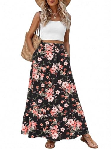 Heymoments Maxi Skirts for Women Floral Print Medium High Waisted Flowy 2026 Fall Trendy A Line Summer Cute Pleated Dressy Casual Fairy Boho Teacher Holiday Beach Vacation Long Skorts with Pockets - Image 1
