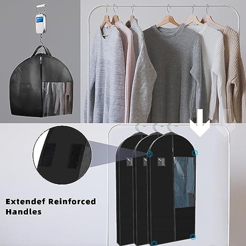Stykontin Garment Bags for Hanging Clothes and Travel with 4" Gusseted, Suit Cover for Clothes,Coats,Suit,Jackets,Dress,Shirts,Skirt. (Black-50"-3pcs-Double zipper-Thickened 80G Non-woven Fabric) - Thumbnail 6