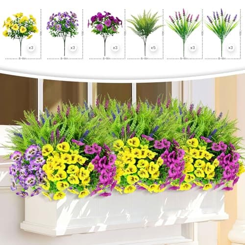 ICX 20 PCS Artificial Pansy Flowers for Outdoor, Faux Silk Pansies Spring Flowers with Eucalyptus Lavenders & Ferns, Fake Flowers for Outdoor Planters Porch Garden and Home Decoration - Thumbnail 2