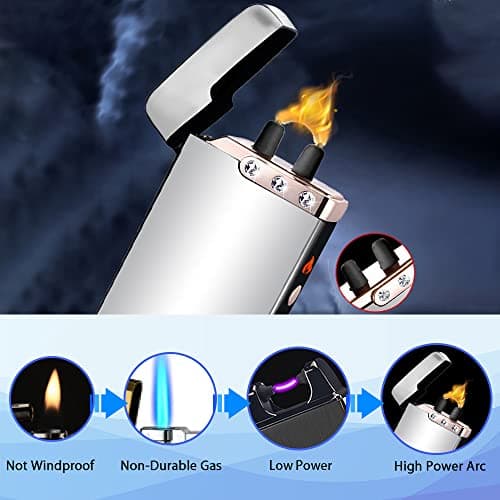 Electric Lighter Rechargeable, RSBYE USB Lighter with LED Battery Indicator Plasma Flame Lighters Windproof Great for Candles, Camping, and Home (Ice Silver) - Thumbnail 2