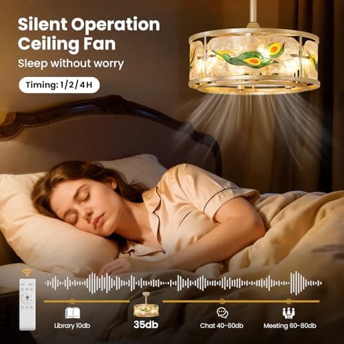 Linour Caged Low Profile Ceiling Fan with Light and Remote, 20'' Gold Small Chandelier Ceiling Fan Light, 6 Speed and Reversible, Fandelier Ceiling Fan with Light for Bedroom Kitchen Dining Room - Thumbnail 6
